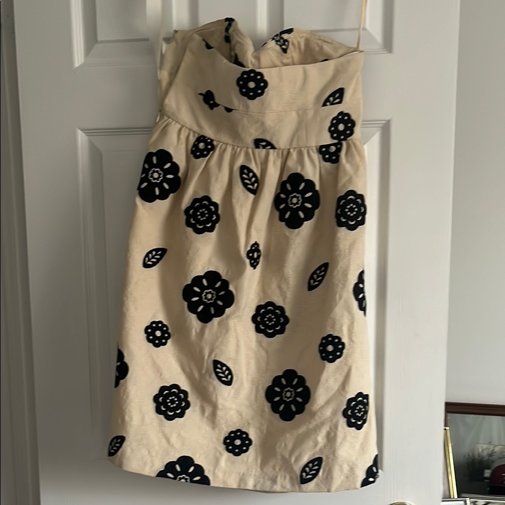 Tibi cotton Elegant Cream and Black Floral Dress - lined - Picture 4 of 6